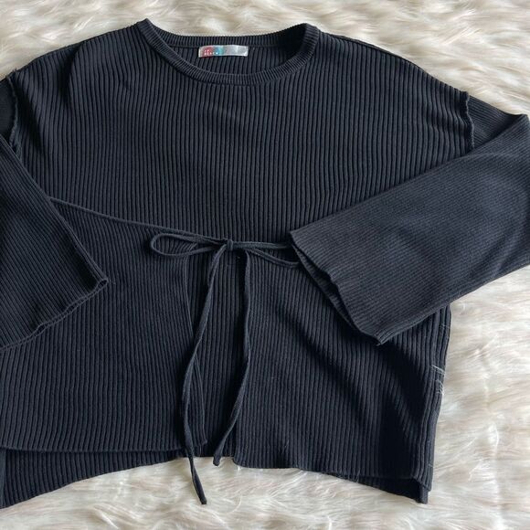 Free People Beach Brig Tie Front Pullover in Black - Picture 10 of 12